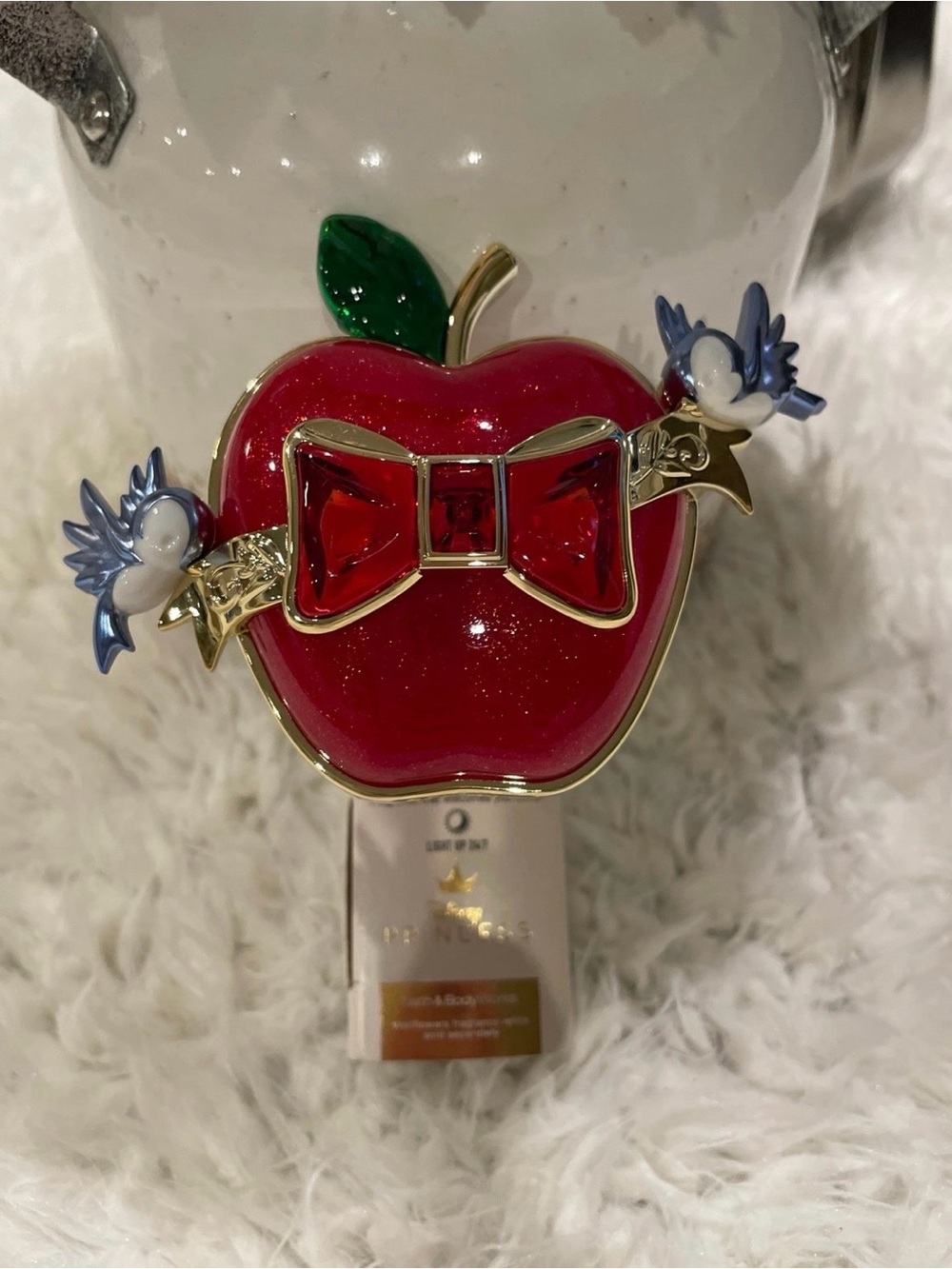 Bath & Body Works Red Apple Brooch with Blue Bird Accents